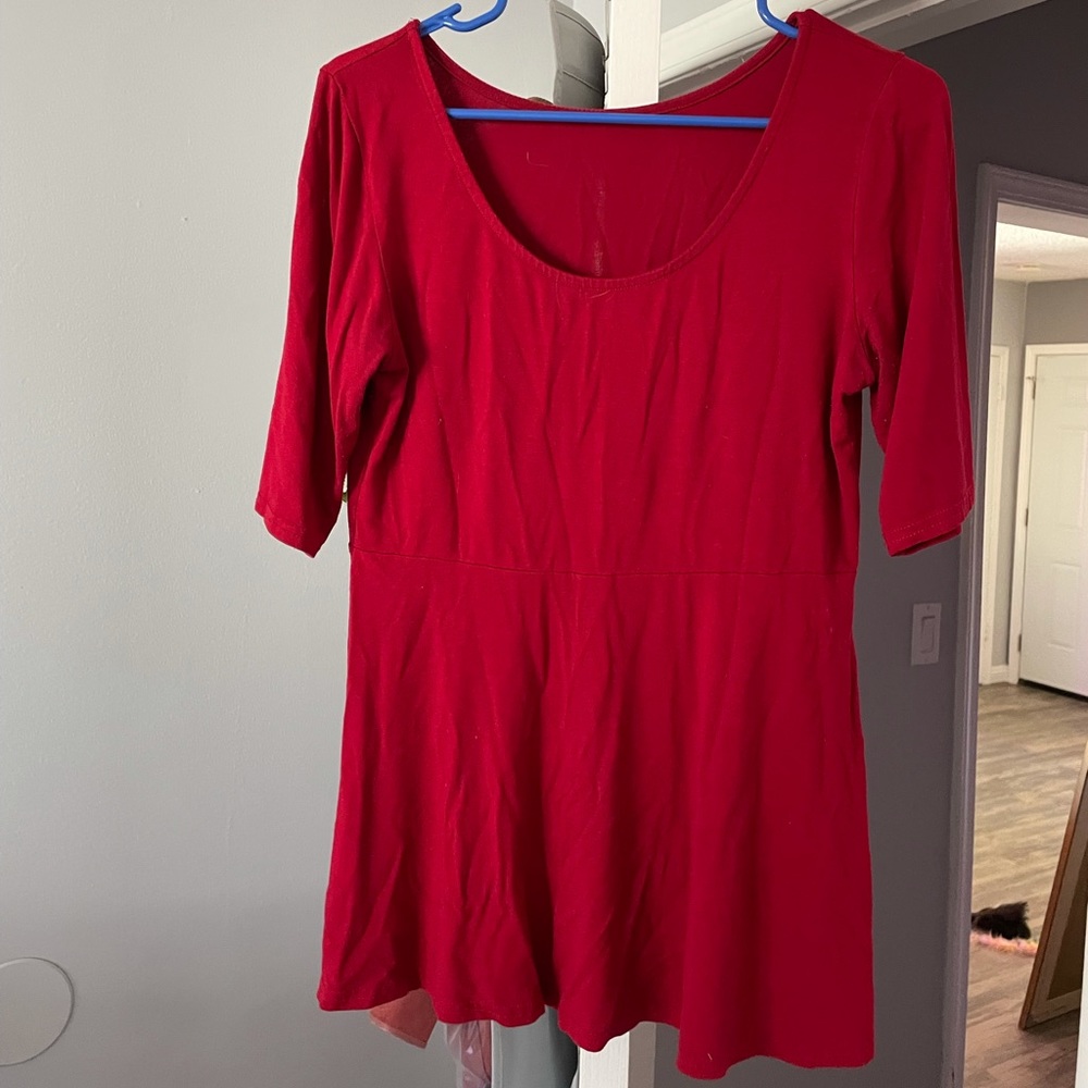 Soft Red 3/4 Sleeve Peplum Top
